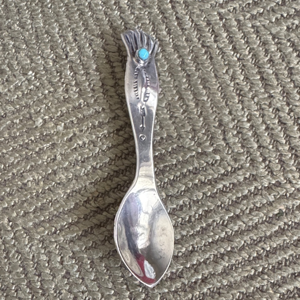 Vintage Silver Spoon Brooch with Turquoise Accent